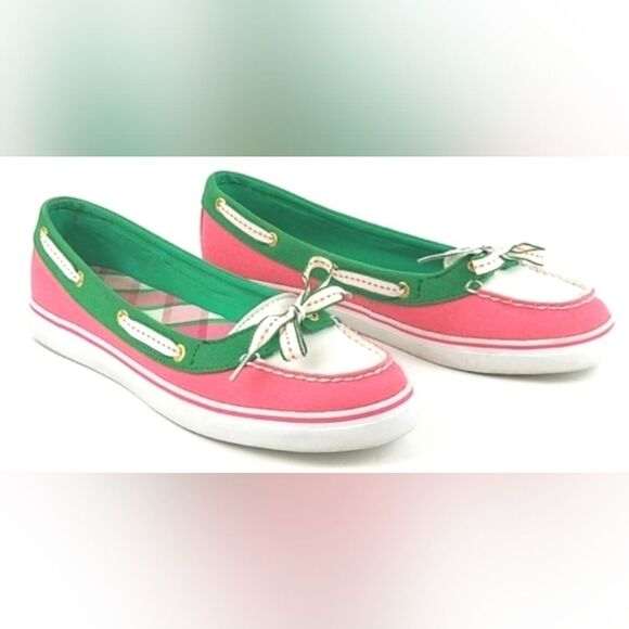 🩵Sperry "Hailey" Pink & Green Top Sider Slip-on Boat Shoes Size 8 - Picture 11 of 11